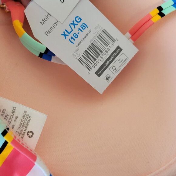 Time Tru Womens Bikini Top XL 16 18 Blue Pink Stripe Ruffle Bra STR15E - Picture 6 of 8